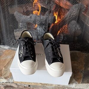 New With Box Jimmy Choo Black and Cream Casual Sneakers